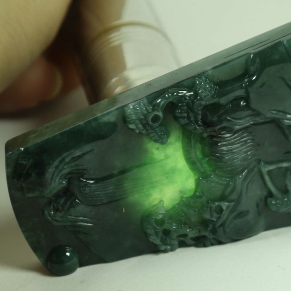 Dark Green Natural A JADE jadeite Two-sided Carved Pendant 山水 1898-2 - Picture 9 of 9